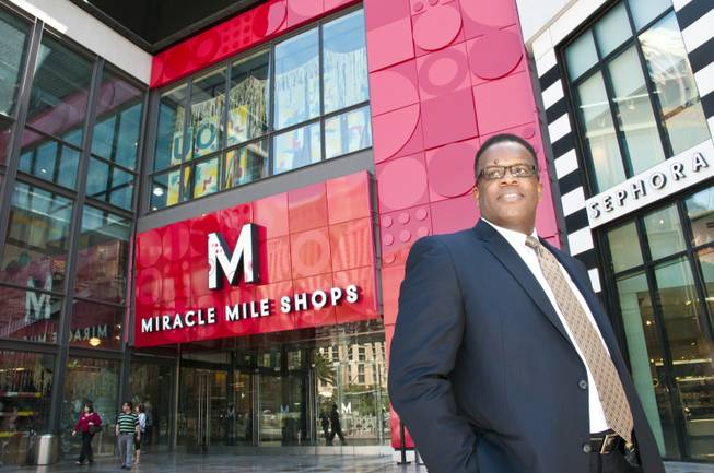 Russ Joyner, General Manager of the Miracle Mile Shops inside the Planet Hollywood Hotel and Casino, poses in front of the entrance to the shops, Tue May 24th, 2011.
